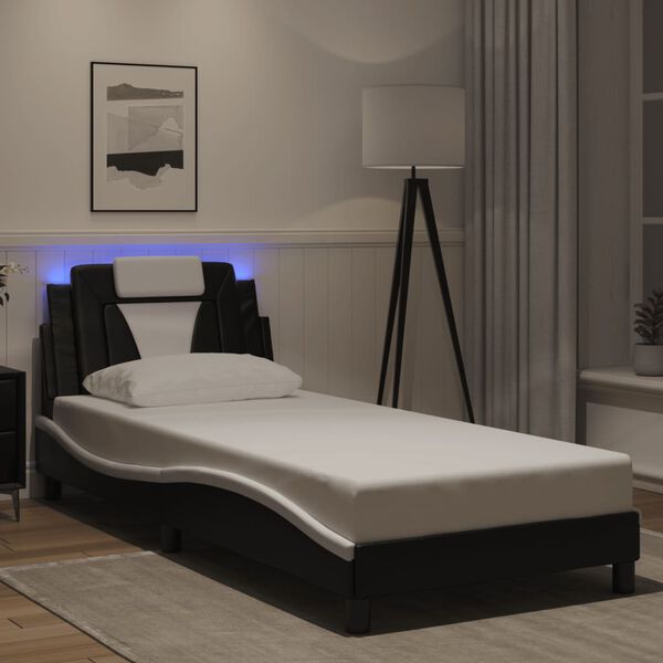 vidaXL Cadre de lit Viana avec LED sans matelas noir et blanc 90x200 cm