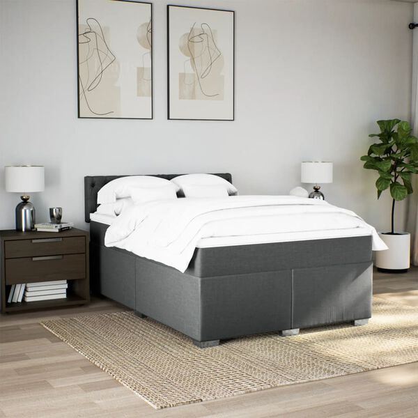 vidaXL Sommier &agrave; lattes de lit avec matelas Gris fonc&eacute; 140x200cm Tissu