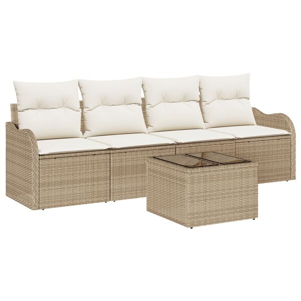 vidaXL Ensemble de canap&eacute; de jardin avec coussin 5 pcs Beige et cr&egrave;me