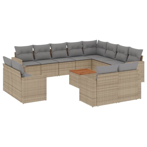 vidaXL Salon de jardin avec coussins 13 pcs beige r&eacute;sine tress&eacute;e