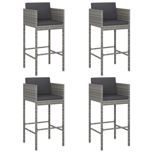 vidaXL Ensemble de bar de jardin et coussins 5 pcs gris r&eacute;sine tress&eacute;e
