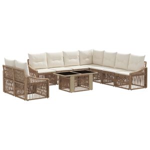 vidaXL Ensemble de canap&eacute; de jardin 10 pc Beige et blanc cr&egrave;me