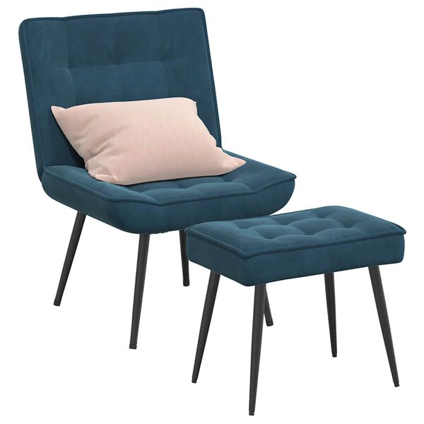 vidaXL Chaise de relaxation avec tabouret Bleu Velours