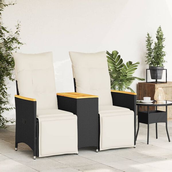 vidaXL Canapé de jardin inclinable 2 places avec table noir poly rotin