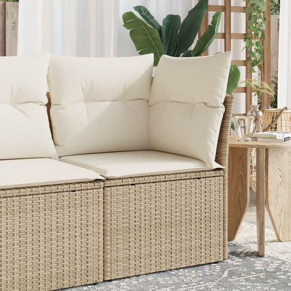 vidaXL Canapé d'angle de jardin avec coussins beige résine tressée