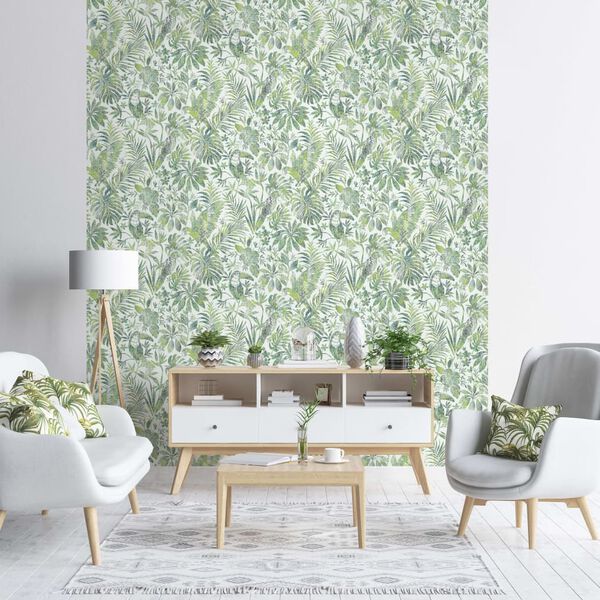 DUTCH WALLCOVERINGS Papier peint Feuilles et toucan Vert