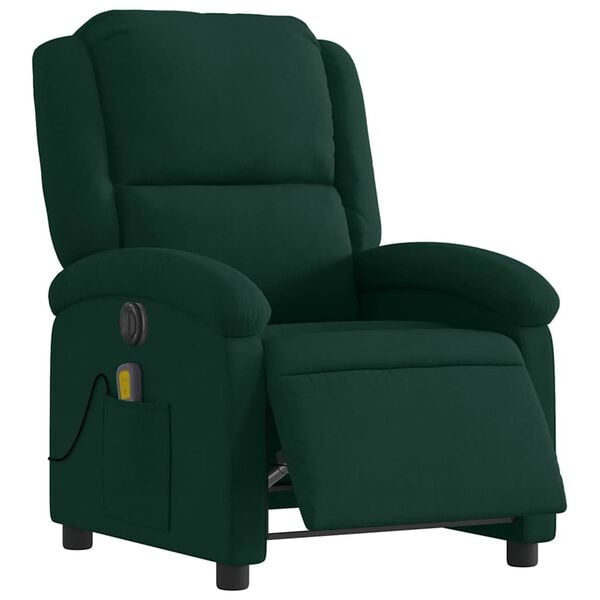vidaXL Fauteuil inclinable de massage &eacute;lectrique vert fonc&eacute; velours