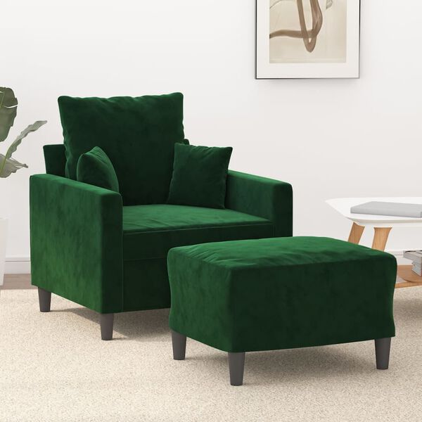 vidaXL Fauteuil avec repose-pied Vert fonc&eacute; 60 cm Velours
