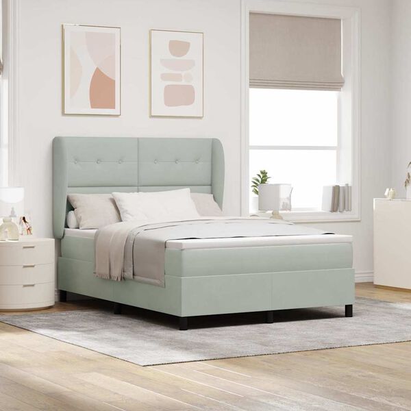 vidaXL Lit &agrave; ressorts avec matelas Gris clair 200 x 140 cm Polyester