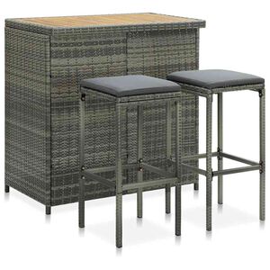 vidaXL Ensemble de bar 3 pcs R&eacute;sine tress&eacute;e Gris