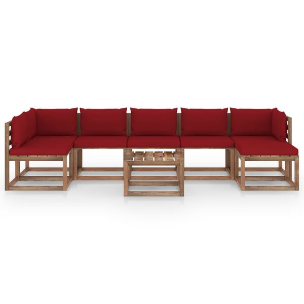vidaXL Salon de jardin 8 pcs avec coussins rouge bordeaux
