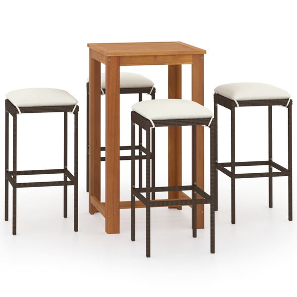 vidaXL Ensemble de bar de jardin avec coussins 5 pcs Marron