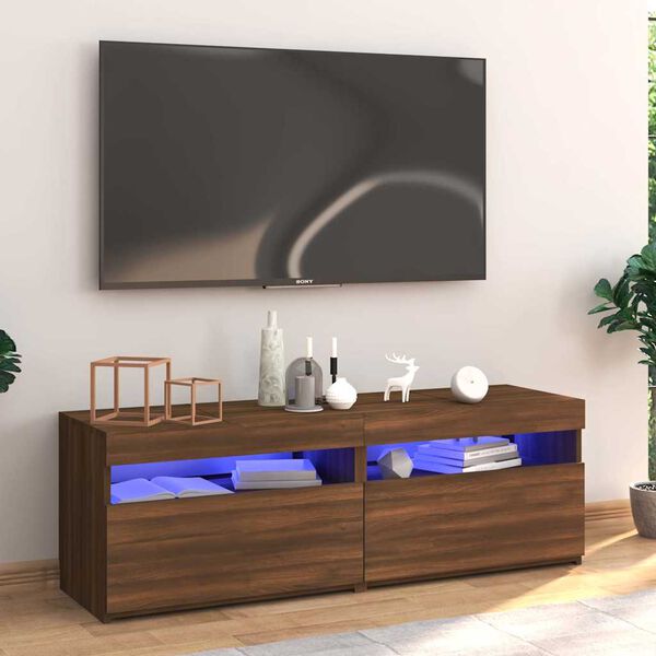vidaXL Meuble TV avec lumi&egrave;res LED ch&ecirc;ne marron 120x35x40 cm