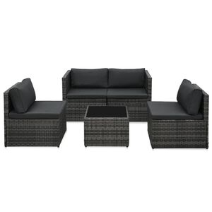 vidaXL Salon de jardin 5 pcs avec coussins R&eacute;sine tress&eacute;e Gris