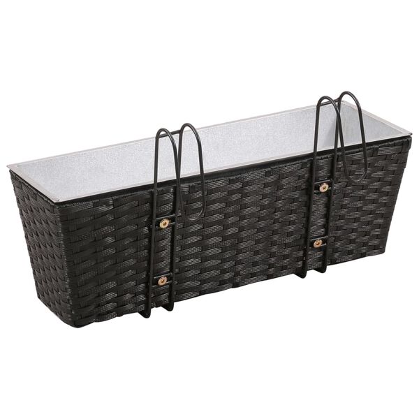 vidaXL Ensemble de jardinières de balcon Trapèze Rotin 50cm 2 pcs Noir