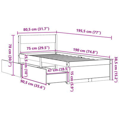 vidaXL Cadre de lit sans matelas 75x190 cm bois de pin massif