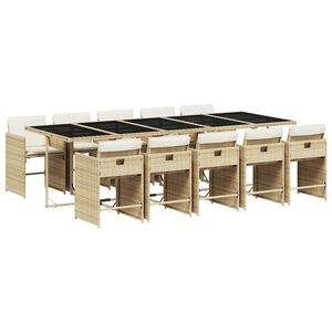 vidaXL Ensemble &agrave; manger de jardin et coussins 11 pcs beige poly rotin