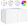 vidaXL Meuble TV mural avec lumi&egrave;res LED blanc 80x35x41 cm