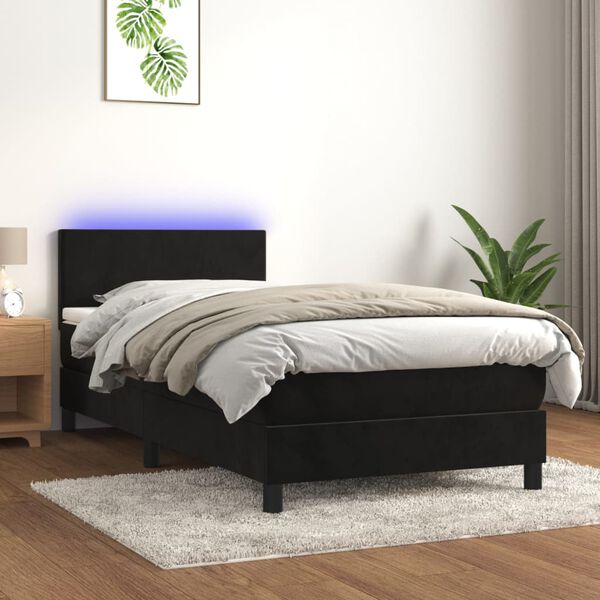vidaXL Sommier &agrave; lattes de lit avec matelas LED Noir 100x200cm Velours