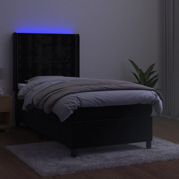 vidaXL Sommier &agrave; lattes de lit matelas et LED Noir 100x200 cm Velours