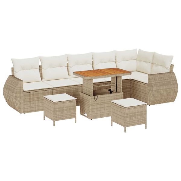 vidaXL Ensemble de canap&eacute; de jardin 9 pcs Beige et cr&egrave;me Poly Rattan