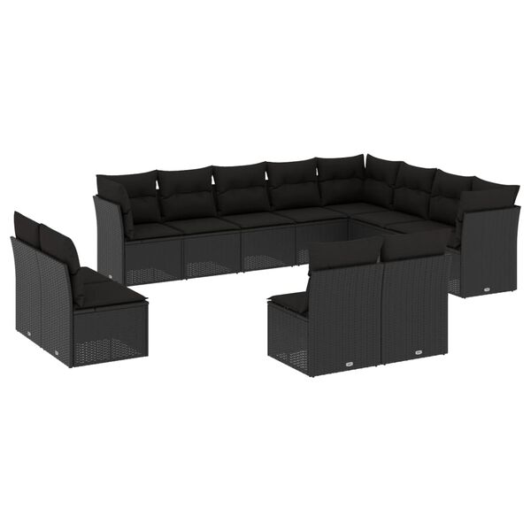 vidaXL Salon de jardin 12 pcs avec coussins noir r&eacute;sine tress&eacute;e