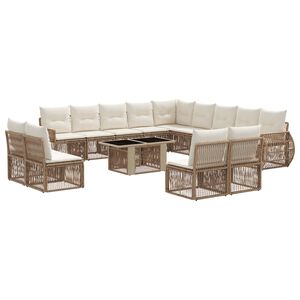 vidaXL Ensemble de canap&eacute; de jardin 14 pc Beige et blanc cr&egrave;me