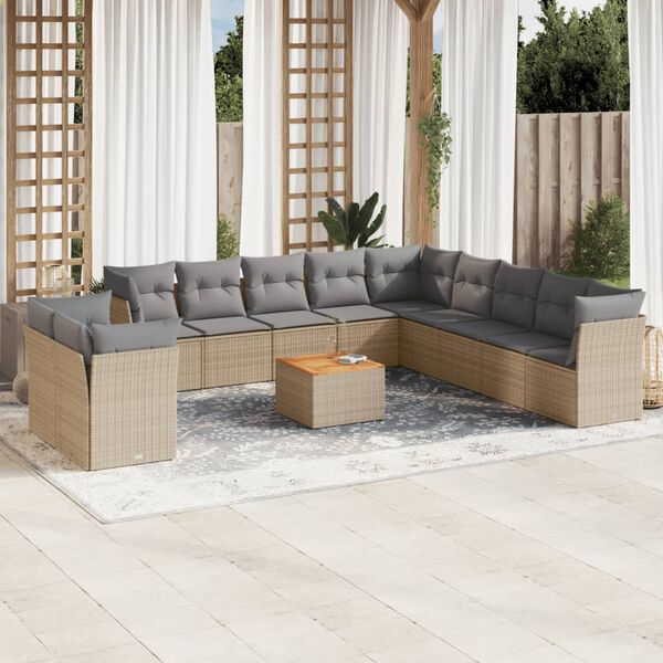 vidaXL Salon de jardin et coussins 12 pcs m&eacute;lange beige r&eacute;sine tress&eacute;e