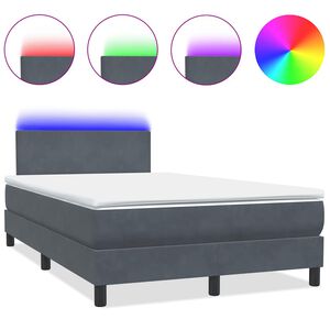 vidaXL Sommier &agrave; lattes de lit et matelas et LED gris fonc&eacute; 120x220cm velours