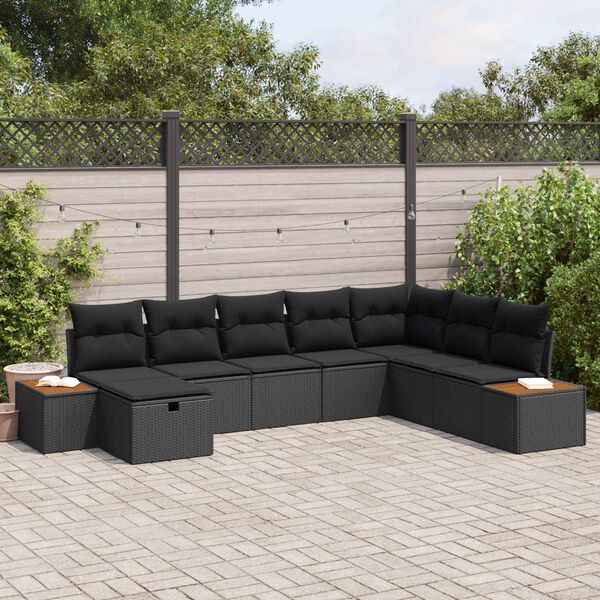 vidaXL Ensemble de canap&eacute; de jardin avec coussin Noir polyrotin