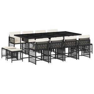 vidaXL Ensemble &agrave; manger de jardin 13 pcs coussins noir r&eacute;sine tress&eacute;e