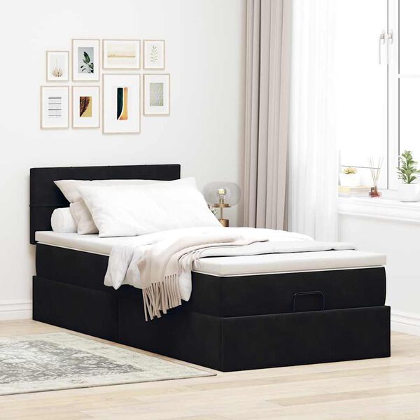VidaXL Cadre de lit ottoman avec matelas noir 100x200cm velours