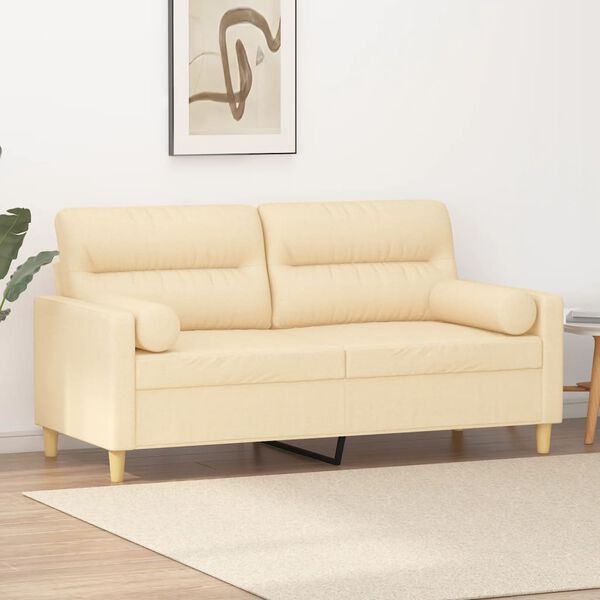 vidaXL Canap&eacute; 2 places et oreillers et coussins Cr&egrave;me 140 cm Tissu