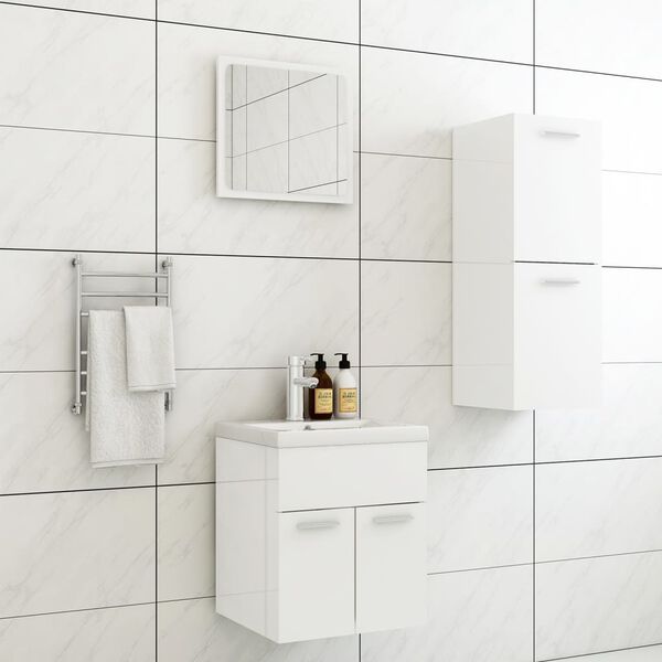 vidaXL Ensemble de meubles de salle de bain Blanc brillant Agglom&eacute;r&eacute;