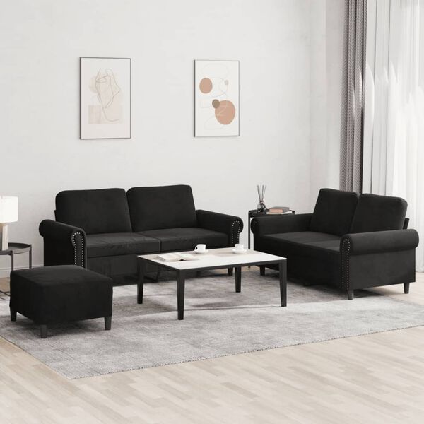 vidaXL Ensemble de canapés 3 pcs avec coussins Noir Velours