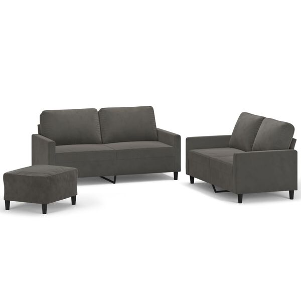 vidaXL Ensemble de canap&eacute;s 3 pcs avec coussins Gris fonc&eacute; Velours