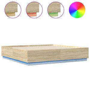vidaXL Cadre de lit avec LED sans matelas ch&ecirc;ne sonoma 180x200 cm