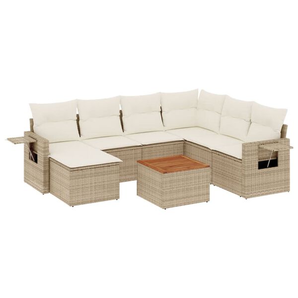 vidaXL Salon de jardin avec coussins 8 pcs beige r&eacute;sine tress&eacute;e