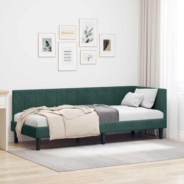 vidaXL Cadre de lit d'angle Vert fonc&eacute; 80 cm x 200 cm Velours