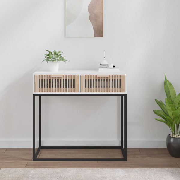 vidaXL Table console blanc 80x30x75 cm bois d'ing&eacute;nierie et fer