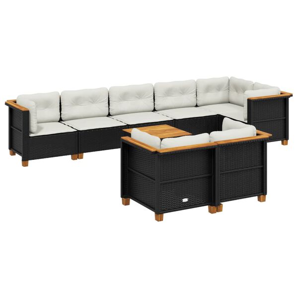 vidaXL Salon de jardin 9 pcs avec coussins noir r&eacute;sine tress&eacute;e