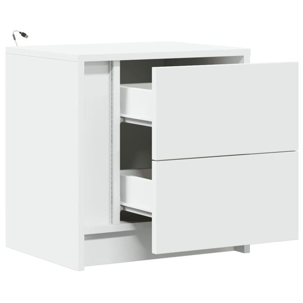 Tables De Chevet Avec LED RGB – 2 Pièces, Bois Blanc Brillant, Rangement Et éclairage D'ambiance, 60x35x40 Cm