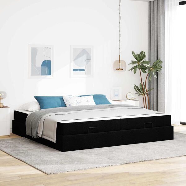 vidaXL Cadre de lit avec matelas avec matelas 2 pcs Noir tissu