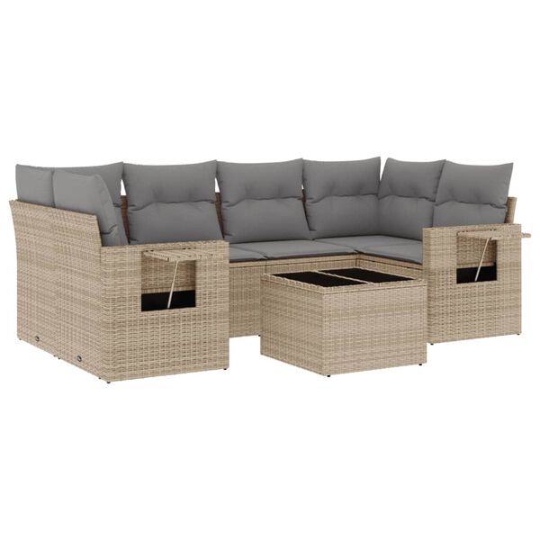 vidaXL Salon de jardin avec coussins 7 pcs beige r&eacute;sine tress&eacute;e