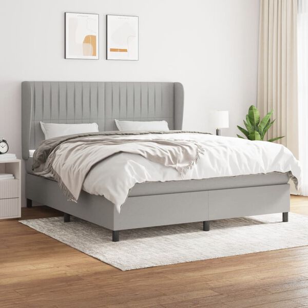 vidaXL Sommier &agrave; lattes de lit avec matelas Gris clair 180x200cm Tissu