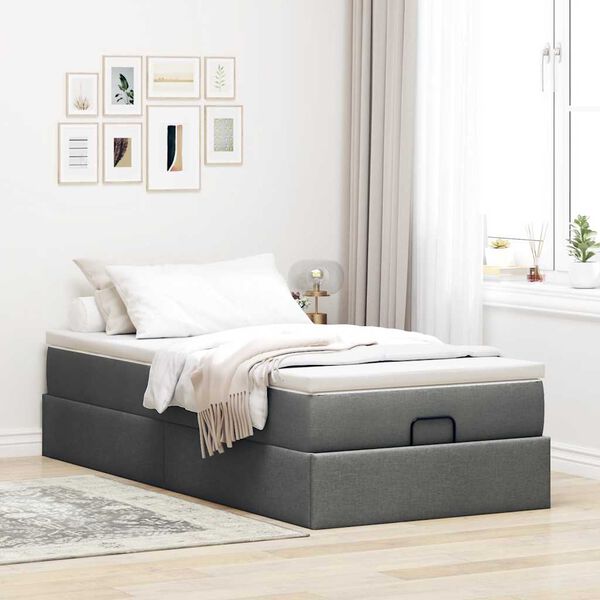 vidaXL Cadre de lit ottoman avec matelas gris fonc&eacute; 90x190 cm tissu