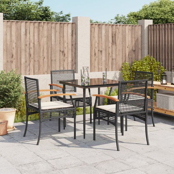 vidaXL Ensemble &agrave; manger de jardin coussins 5pcs Noir R&eacute;sine tress&eacute;e