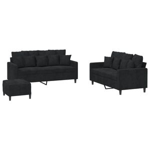 vidaXL Ensemble de canap&eacute;s 3 pcs avec coussins Noir Velours