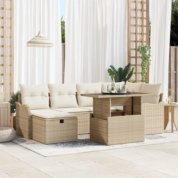 vidaXL Ensemble de canap&eacute; de jardin 7 pcs Beige Poly rotin