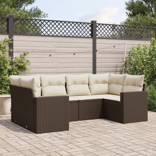 vidaXL Salon de jardin avec coussins 6 pcs marron r&eacute;sine tress&eacute;e